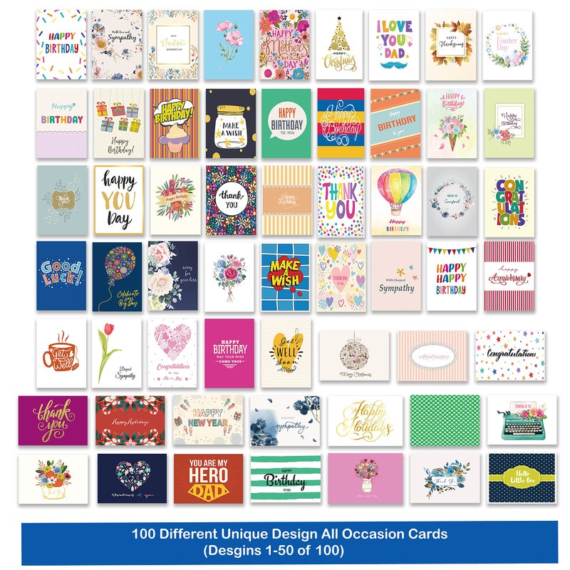 Janvale 100 All Occasion Cards Assortment Box with Color Envelopesï¼ŒAll Occasion Cards Set with Greeting Inside, Large 5 x 7 inch Cards with Stickers and Dividers - Image 5